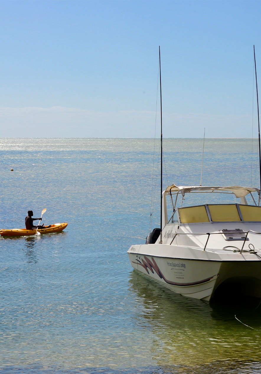 En la Isla de Bazaruto, puedes hacer kayak en el océano o paseos en barco para ver delfines y ballenas