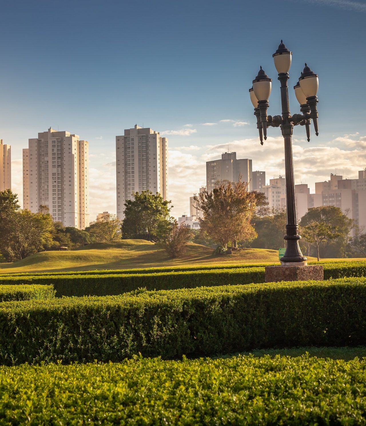 Grandes e imponentes espacios verdes que contrastan con la arquitectura urbana moderna de Curitiba