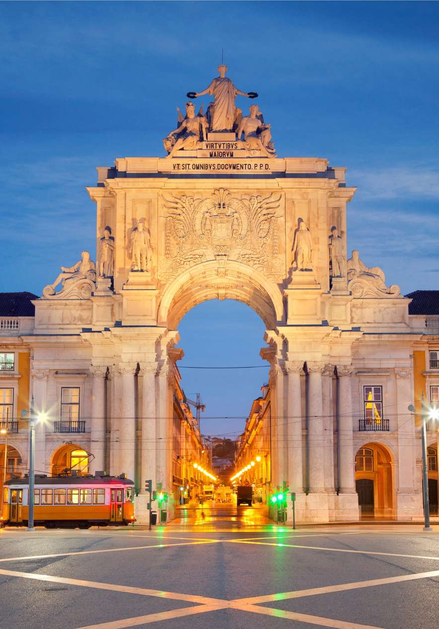 Discover Portugal and explore the historic buildings of Lisbon's streets, like the grand Arco da Rua Augusta.