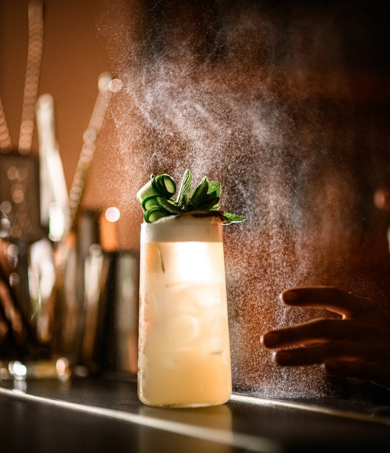 The A Fonte Bar, at the Romantic Hotel in Funchal, Madeira, has a yellow cocktail with cucumber and mint