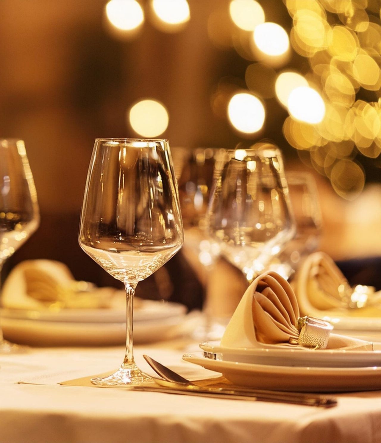 The Mediterranean Restaurant, at the Romantic Hotel in Funchal, Madeira, has an elegant table with a wine glass