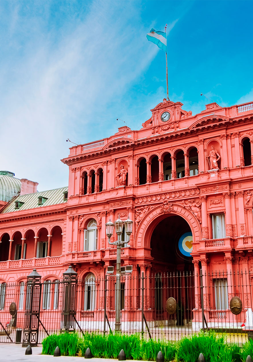 Facade of Casa Rosada in Buenos Aires iconic government building in pink with historical architecture
